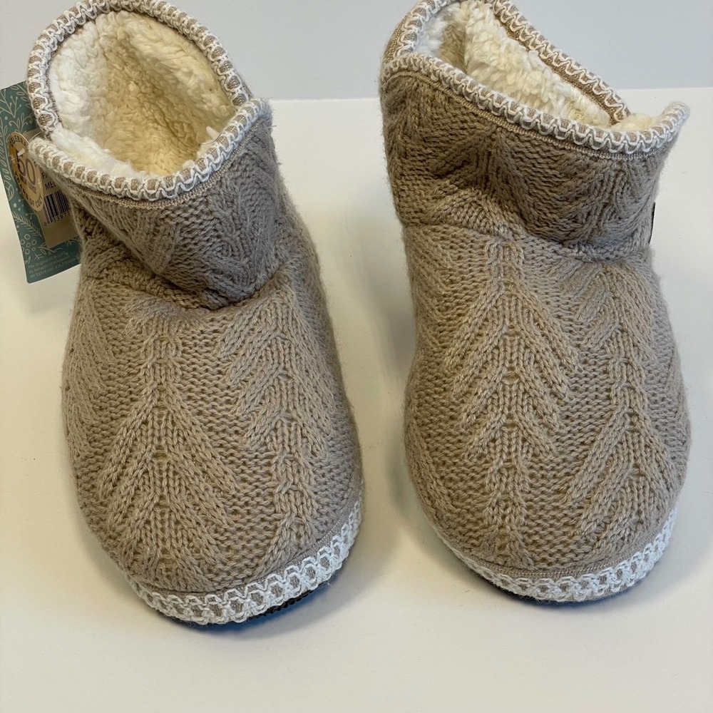 Muk Luks‎ Womens Fairy Dust Knit Bootie Slippers Medium 7-8 Tan 16986-260 NEW